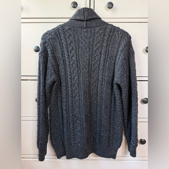 Aran Men’s Shawl Collar Cardigan 100% Merino Wool Sweater Jacket size M button - Picture 12 of 16